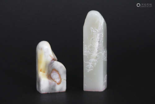 two Chinese jade stamps with fine inscriptions