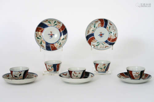 five 17th Cent. Japanese sets of cup and saucer in porcelain