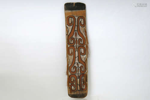 Indonesian Papoua “Asmat” shield with typical carvings and polychromy – former collection of Henk Schiffmacher