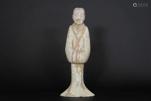 Chinese Han Dynasty “Court Lady” tomb figure in earthenware with remains of the original polychromy