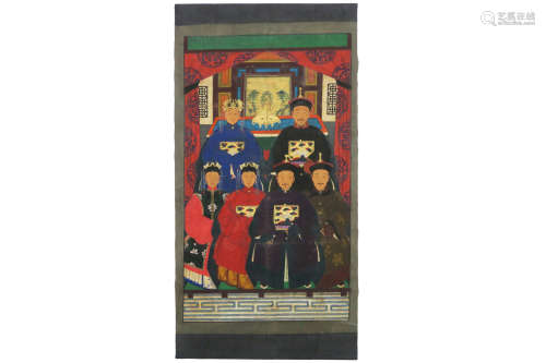 Chinese painting (on canvas) with the portrait of 6 ancestors
