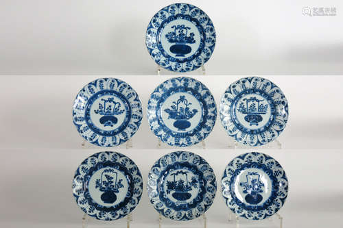 set of seven early 18th Cent. Chinese ‘Kang Xi’ plates in marked porcelain