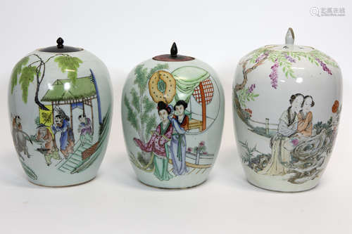 3 Chinese lidded gingerpots in porcelain