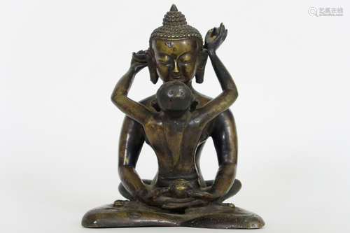 antique buddhistic “Samantabhadra and his consort Dharmavajra” sculpture in bronze