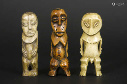 3 Congolese “Lega” sculptures in bone or ivory