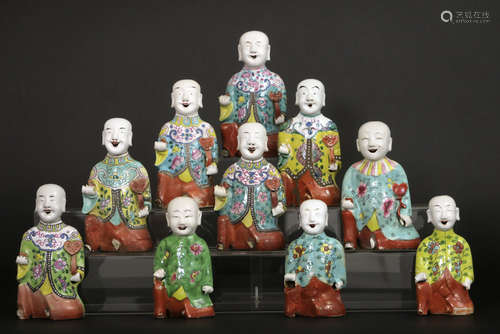 ten 18th/19th Cent. Chinese “laughing boys” in porcelain with typcial polychrome decoration