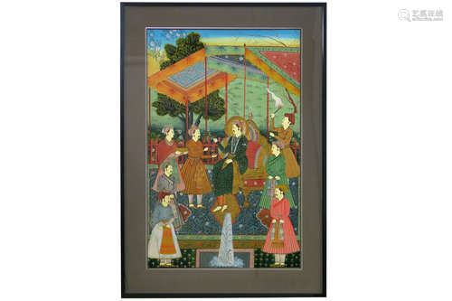 Indian painting with typical Moghul scene – framed