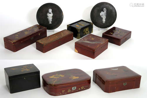 several oriental lacquerware boxes