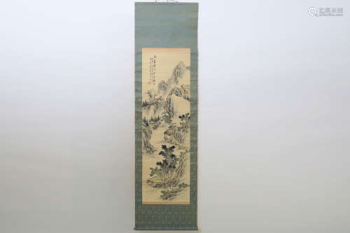 Chinese scroll with landscape painting