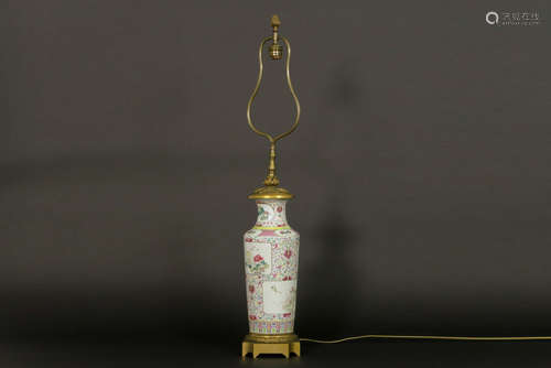 18th Cent. Chinese vase in ‘Famille Rose’ porcelain – made into a lamp with mounting in guilded bronze