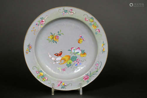 18th Cent. Chinese Qien Lung period dish in cloisonné (enamel on brass) with a ‘Famille Rose’ decor with fruits