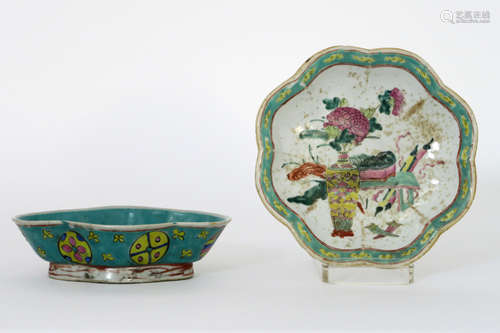 two small antique Chinese dishes in marked porcelain