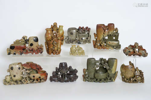 several Chinese inkwells (and some other) in carved soapstone