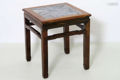 small antique Chinese occasional table/bench with a marble top and with several marks