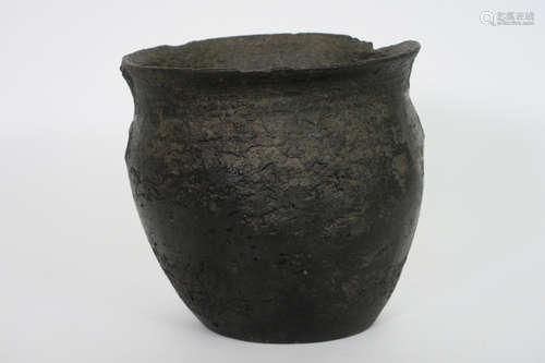 rare, Ancient Celtic tomb find from the Iron Age : an urn in black polished earthenware