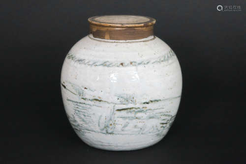 antique Chinese ginger jar with its lid in porcelain