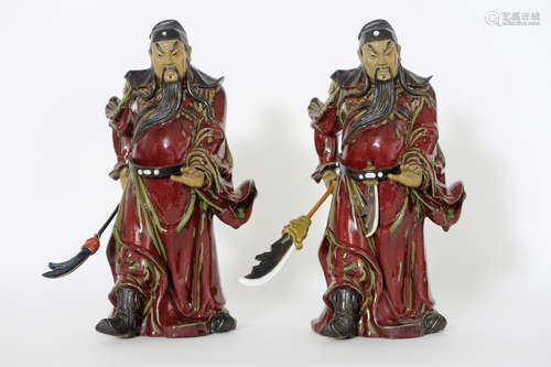 two Chinese ‘warrior’ figures in earthenware