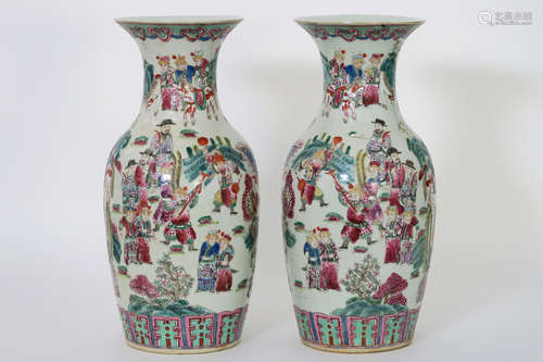 pair of 19th Cent. Chinese vases in porcelain with warriors