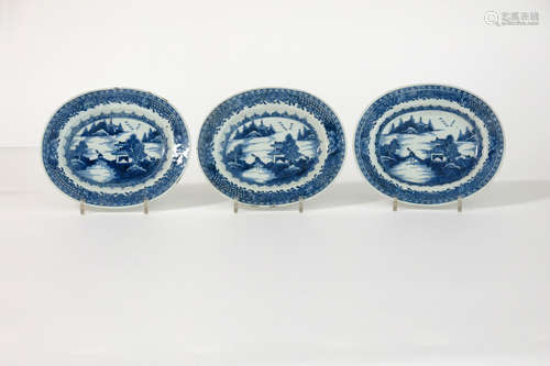 three Chinese 18th Cent. oval dishes in porcelain