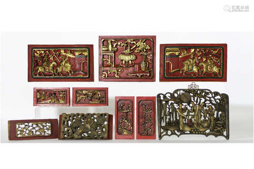 several antique and old Chinese sculpted panels