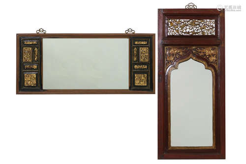 2 mirrors each with a frame made of antique Chinese (bed)panels