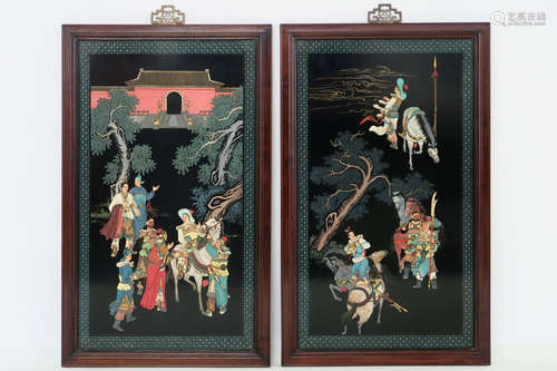 pair of Chinese “coromandel” panels with the representation of “Mulan”