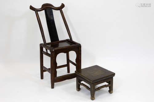 antique Chinese chair and a small antique Chinese stool in wood