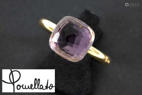 ”Pomellato” ring in yellow gold (18 carat) with a faceted cabochon cut amethyst – signed