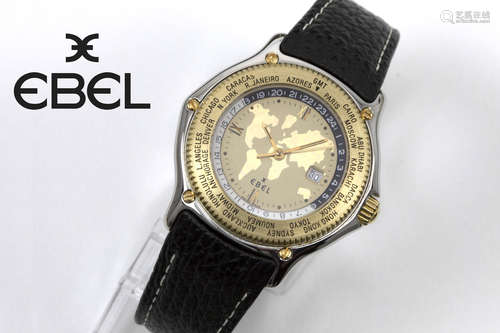 completely original automatic “Ebel Voyager Worldtime GMT” wristwatch in steel and yellow gold (18 carat) – marked