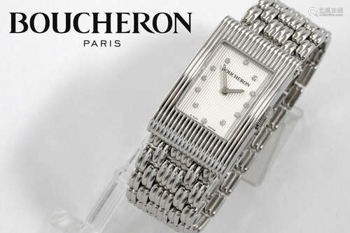 completely original quartz “Boucheron Reflet” ladies’ wristwatch in steel with brilliant cut diamonds on the face – marked