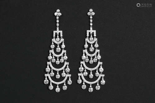 quite important pair of earrings in white gold (18 carat) with ca 6 carat of high quality brilliant cut diamonds