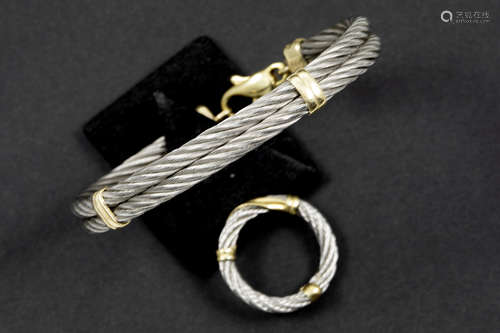 set of ring and bracelet in steel and yellow gold (14 and 18 carat)