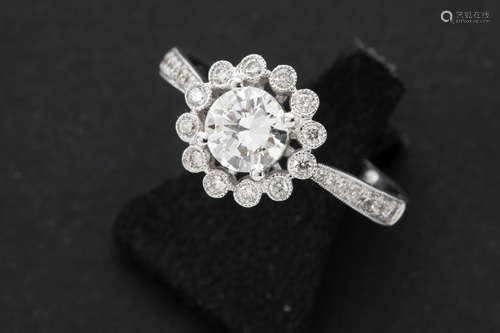 Edwardian style ring in grey gold (18 carat) with ca 0,75 carat of high quality brilliant cut diamonds