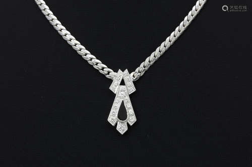 necklace in white gold (18 carat) with Art Deco style pendant with ca 1,20 carat of high quality brilliant cut diamonds