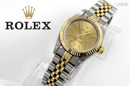 completely original “Rolex Oyster Perpetual” ladies’ wristwatch in steel and yellow gold (18 carat) – marked