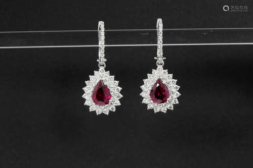 very nice pair of earrings in white gold (18 carat) with 2,60 carat of ruby and ca 1,55 carat of very high quality brilliant cut diamonds – with “CGL” certificate for the pair of rubies (1,22 and 1,38 carat)