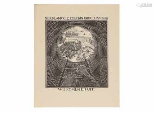 Maurits Cornelis Escher (1898-1972) 'Nieuwjaarswens, Nederlandsche ExLibris-Kring 1 Jan. 1947, '