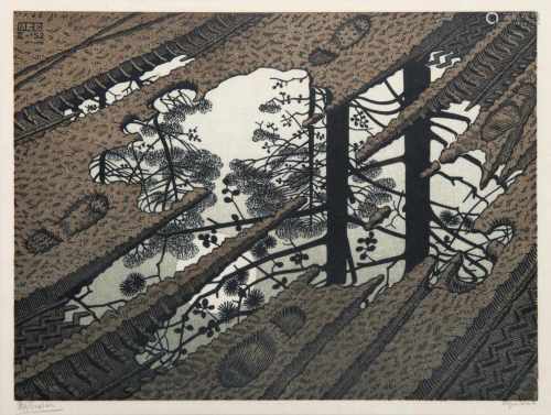 Maurits Cornelis Escher (1898-1972) 'Modderplas', gesigneerd l.o., 'eigen druk' r.o., februari 1952,