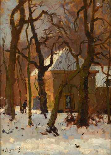 Herman Bogman (1890-1975) 'Winteravond in het Haagse Bos', gesigneerd l.o., doek. Afm. 40,5 x 30,5