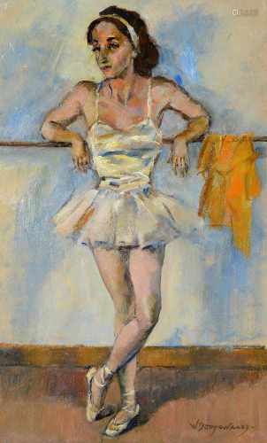 Willem Dooijewaard (1892-1980) 'Ballerina', gesigneerd r.o., paneel. Afm. 40 x 24,5 cm.