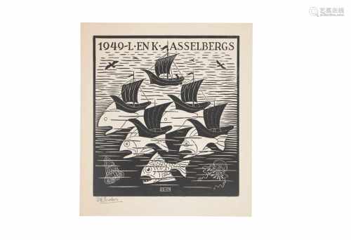 Maurits Cornelis Escher (1898-1972) 'Nieuwjaarswens 1949, L. en K. Asselbergs', gesigneerd l.o.,