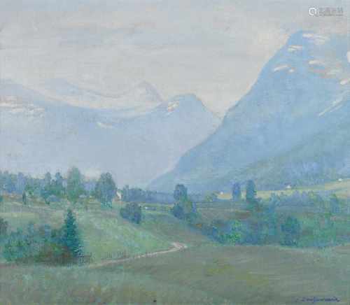 Jacob Dooijewaard (1876-1969) 'Noors landschap Olden', gesigneerd r.o., doek. Afm. 37 x 43 cm.