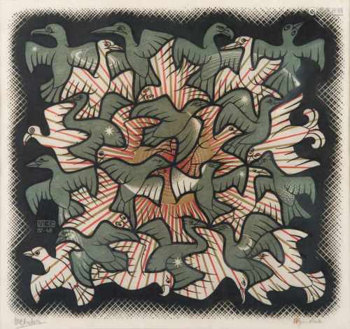 Maurits Cornelis Escher (1898-1972) 'Zon en maan', gesigneerd l.o. en 'eigen druk' r.o., april 1948,