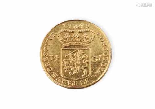 Gouden rijder 14 gulden, 1749.