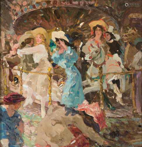 Willem F.A.I. Vaarzon Morel (1868-1955) 'Carrousel te Parijs', gesigneerd r.o., doek. Afm. 50 x 52