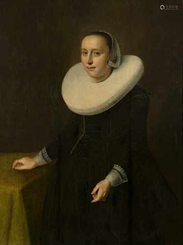 Jan Daemen Cool (1589-1660) Toegeschreven aan, 'Dame met zwart kleed met brede witte