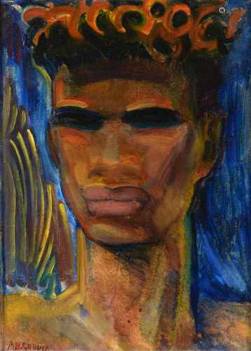 Adriaan Herman Gouwe (1875-1965) 'Tahitiaanse man', gesigneerd l.o., doek. Afm. 57 x 41,5 cm.