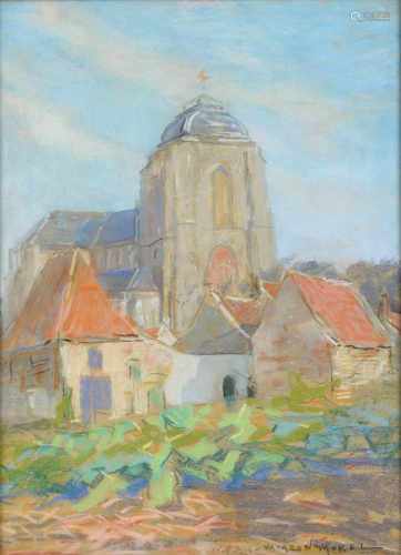Willem F.A.I. Vaarzon Morel (1868-1955) 'De Grote Kerk van Veere', gesigneerd r.o., pastel. Afm.