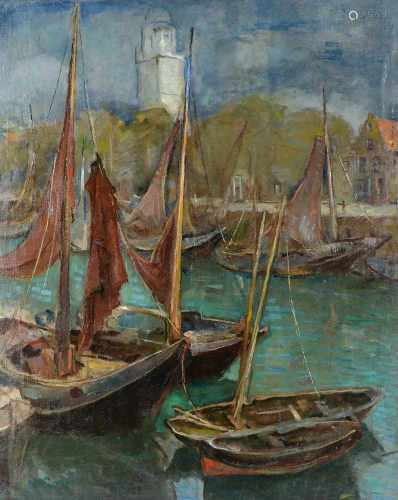 Maurice Góth (1873-1944) 'Haven van Veere, met de toren van St. Tropez', gesigneerd l.o., doek. Afm.