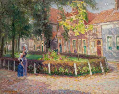 Willem F.A.I. Vaarzon Morel (1868-1955) 'Markt in Veere', gesigneerd l.o., doek. Afm. 54,5 x 68 cm.